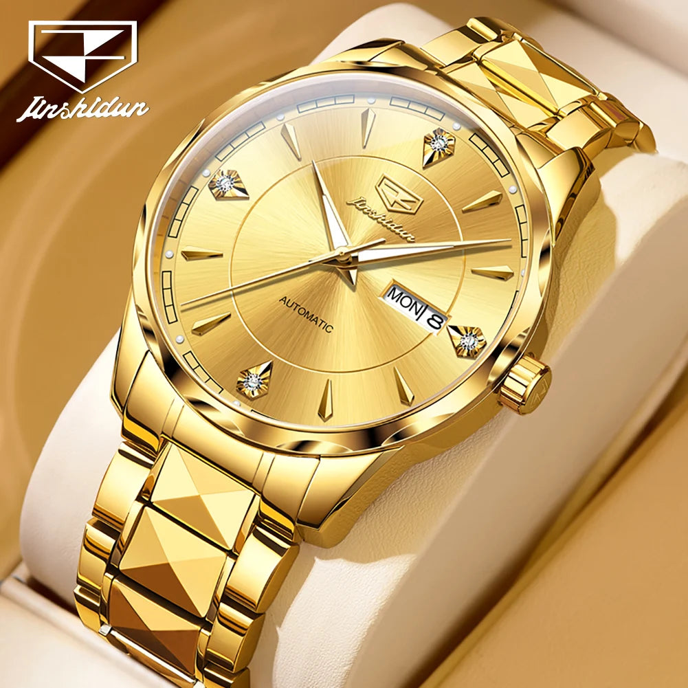 JSDUN High End Men's Watches Auto Calendar Week Tungsten steel Sapphire Mirror Automatic Mechanical Watch for Men Luxury Brand