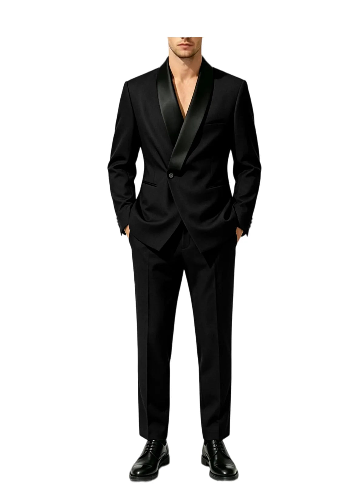 Men's Tuxedo Suit with Black Satin Shawl Lapel Slim Fit 2-Piece Suit Jacket & Pants Business Casual Blazer Trousers for Wedding