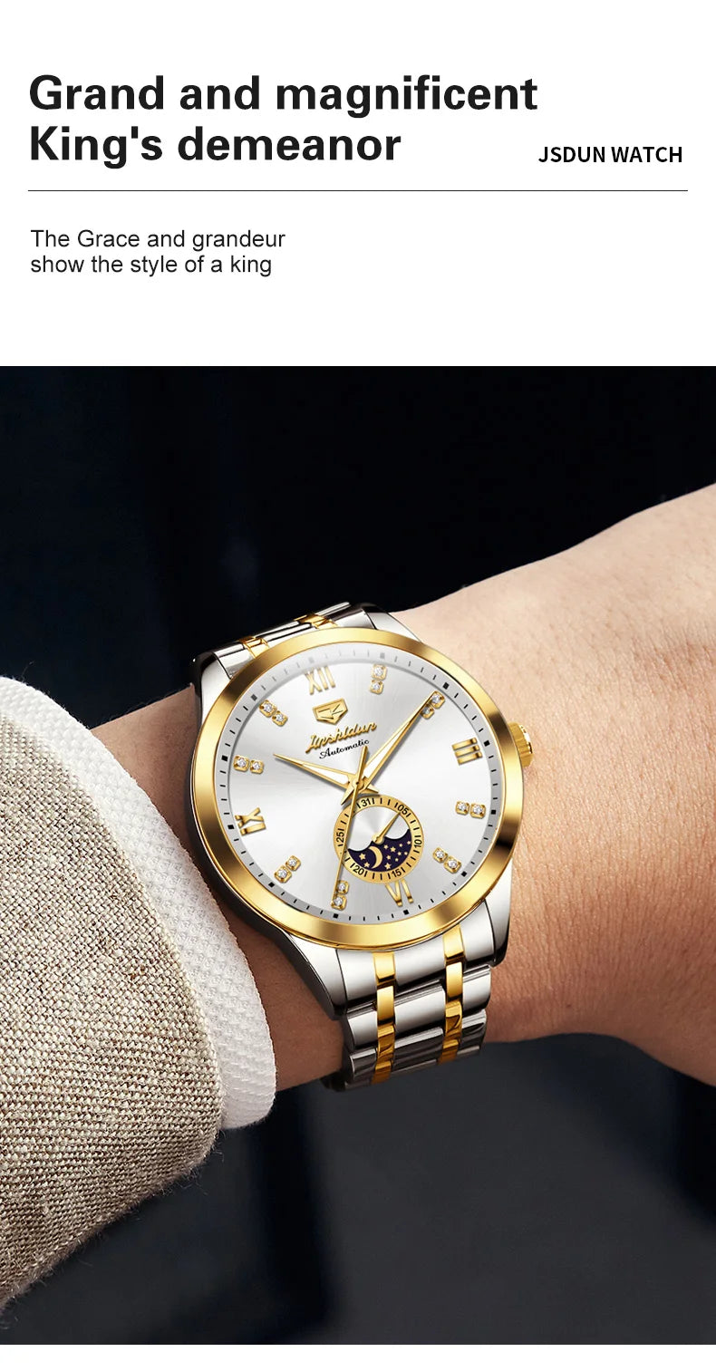 JSDUN Men's Watch Fashionable Business  Automatic Mechanical Watch Waterproof Luminous Moon Phase Watch Luxury Brand Men Watch