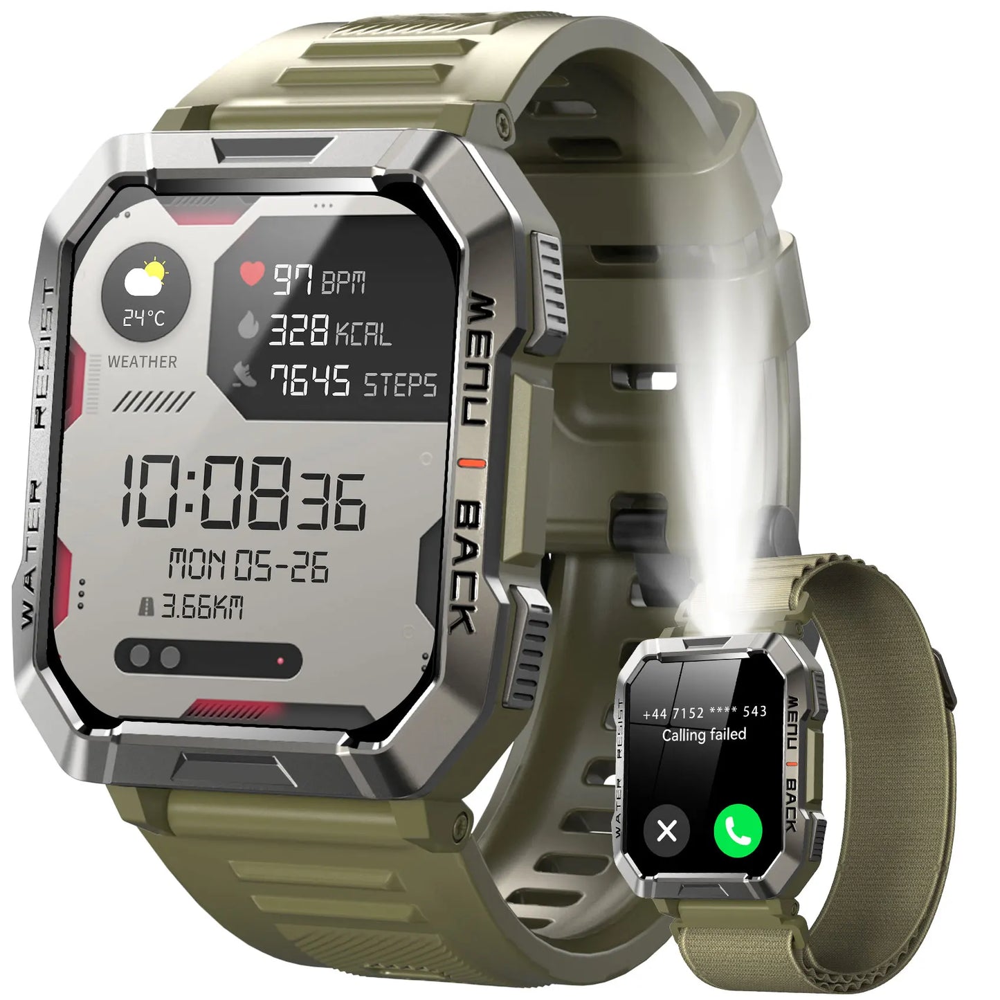 Blackview New Smart Watch 2.01'' HD Display Outdoor Men's Watches with Emergency Lighting Bluetooth Call Waterproof Smartwatch