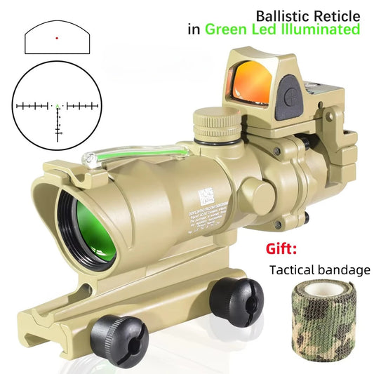 4X32 Sight with Red Dot Real Fiber Optics Green Red Dot Illuminated RifleScope Etched Reticle Hunting Sight Scope for 20mm Rail