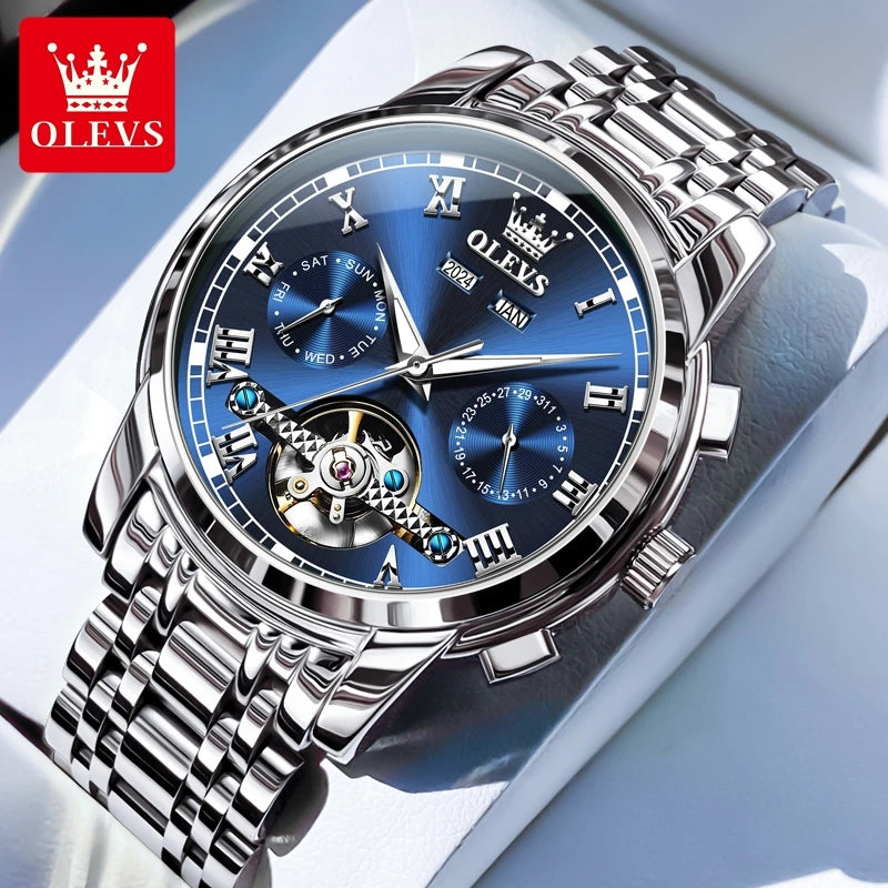OLEVS 6607+6602 Original Men Women Watch Luxury Brand Tourbillon Mechanical Watch High end Romantic Lover Date Gift Couple Watch