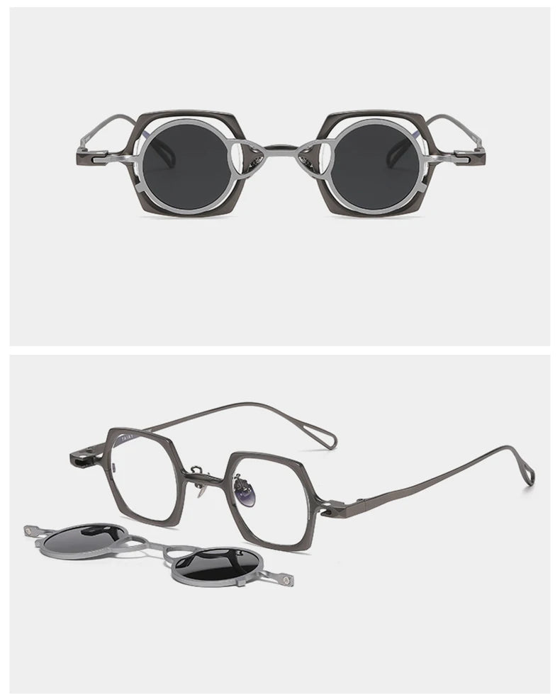 Vintage 2 In 1 Magnet Clip Pure Titanium Eyeglasses Frame Men Square Polarized Glasses Frame Women Designer Luxury Brand Eyewear