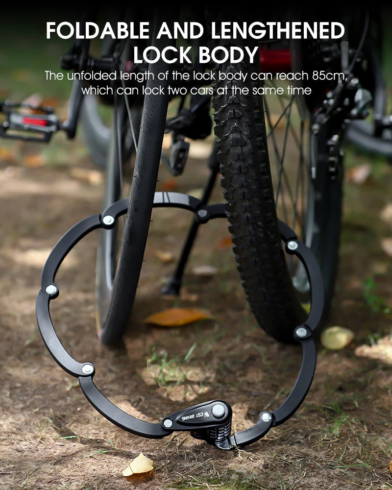 WEST BIKING Anti-Theft Bicycle Folding Lock MTB Road Bike Portable Lock Scooter Ebike Motorcycle Safety Lock Cycling Accessories