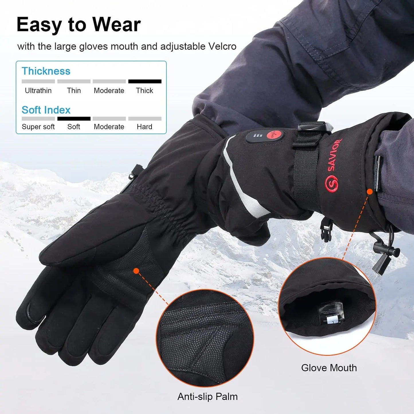 SNOW DEER Winter Heated Gloves Women Men Electric Motorcycles Thermal Ski Glove Heating Waterproof Rechargeable Battery Charger