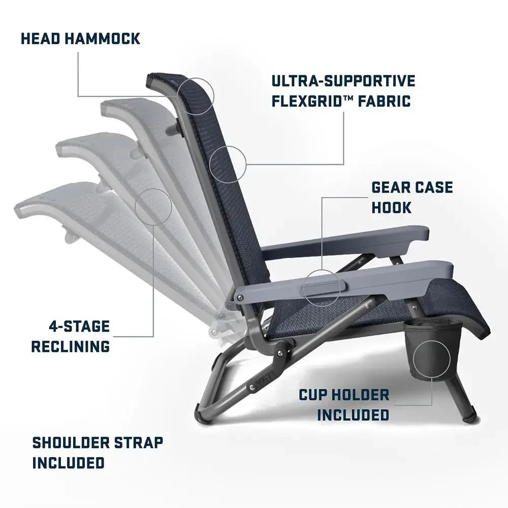 Hondo Reclining Beach Chair, Breathable, UVResistant, and Supports up to 350 lbs, Navy