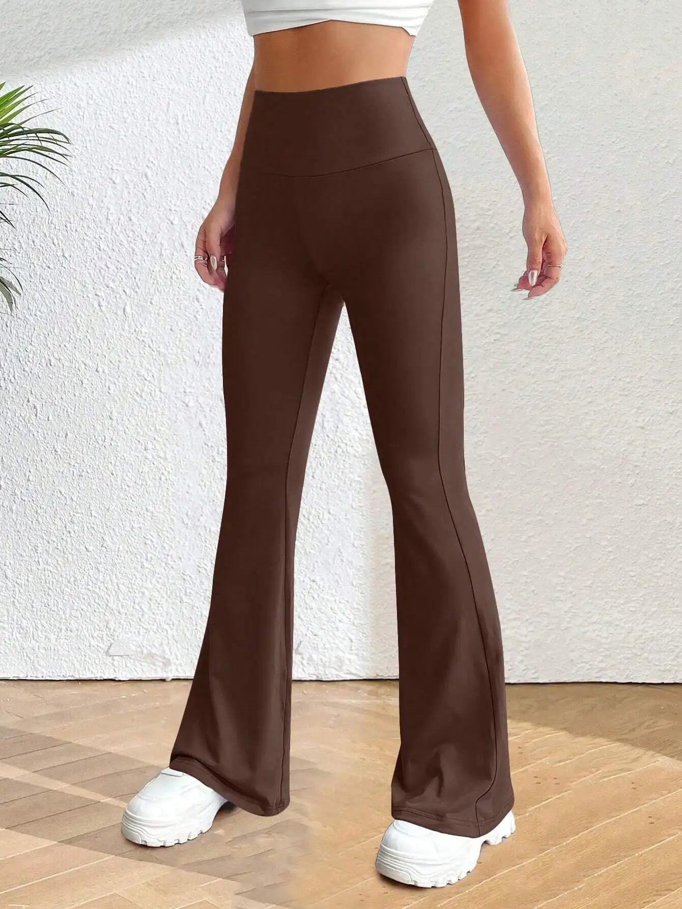 Solva Solid Flare Leg Pants Fall Cloth For Women  Women's High-Waisted Flared Pants, Elastic Waist, Cinching Hip-Lifting, Casual Yoga Pan for All-Season Exercise and Outdoor Wear