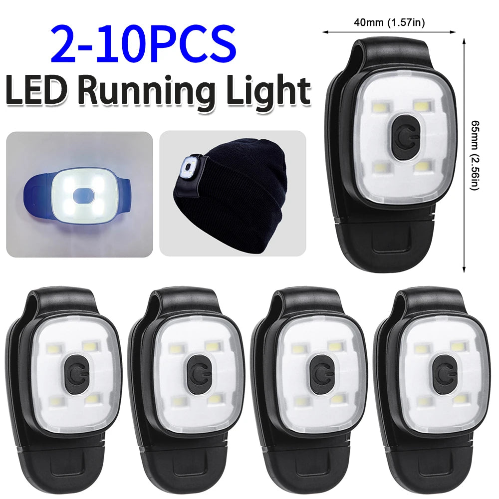 2-10PCS LED Clip Flashlight USB Charging LED Running Lights Multifunction Lightweight Warning Lights for Night Walking Fishing