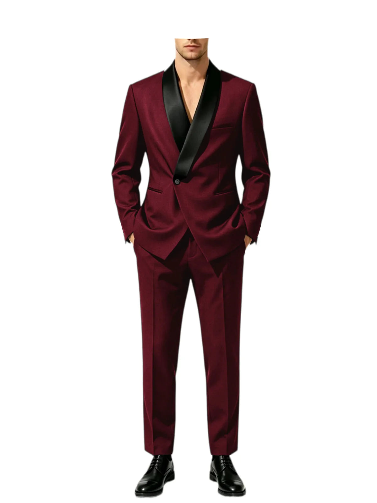 Men's Tuxedo Suit with Black Satin Shawl Lapel Slim Fit 2-Piece Suit Jacket & Pants Business Casual Blazer Trousers for Wedding