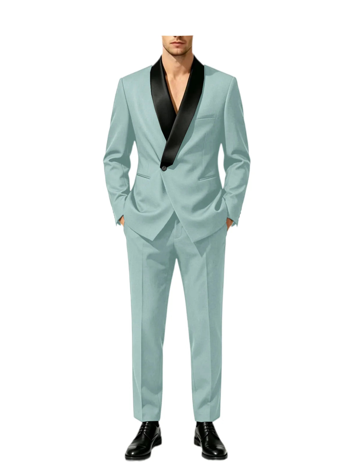Men's Tuxedo Suit with Black Satin Shawl Lapel Slim Fit 2-Piece Suit Jacket & Pants Business Casual Blazer Trousers for Wedding