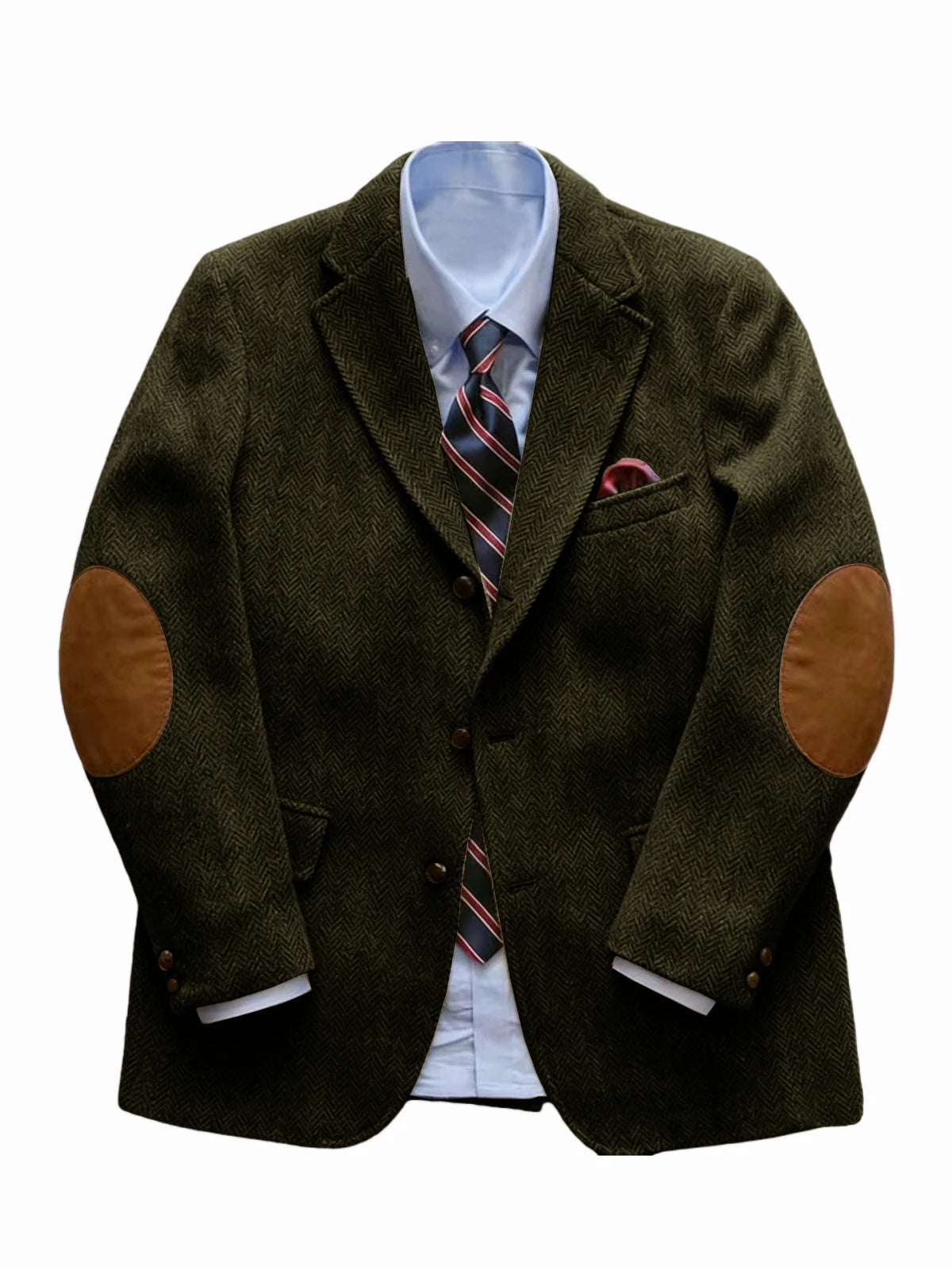 Men's Tweed Blazer Herringbone Wool Blend with Elbow Patches Retro Luxury Notch Lapel Sport Coat for Business Casual Vintage