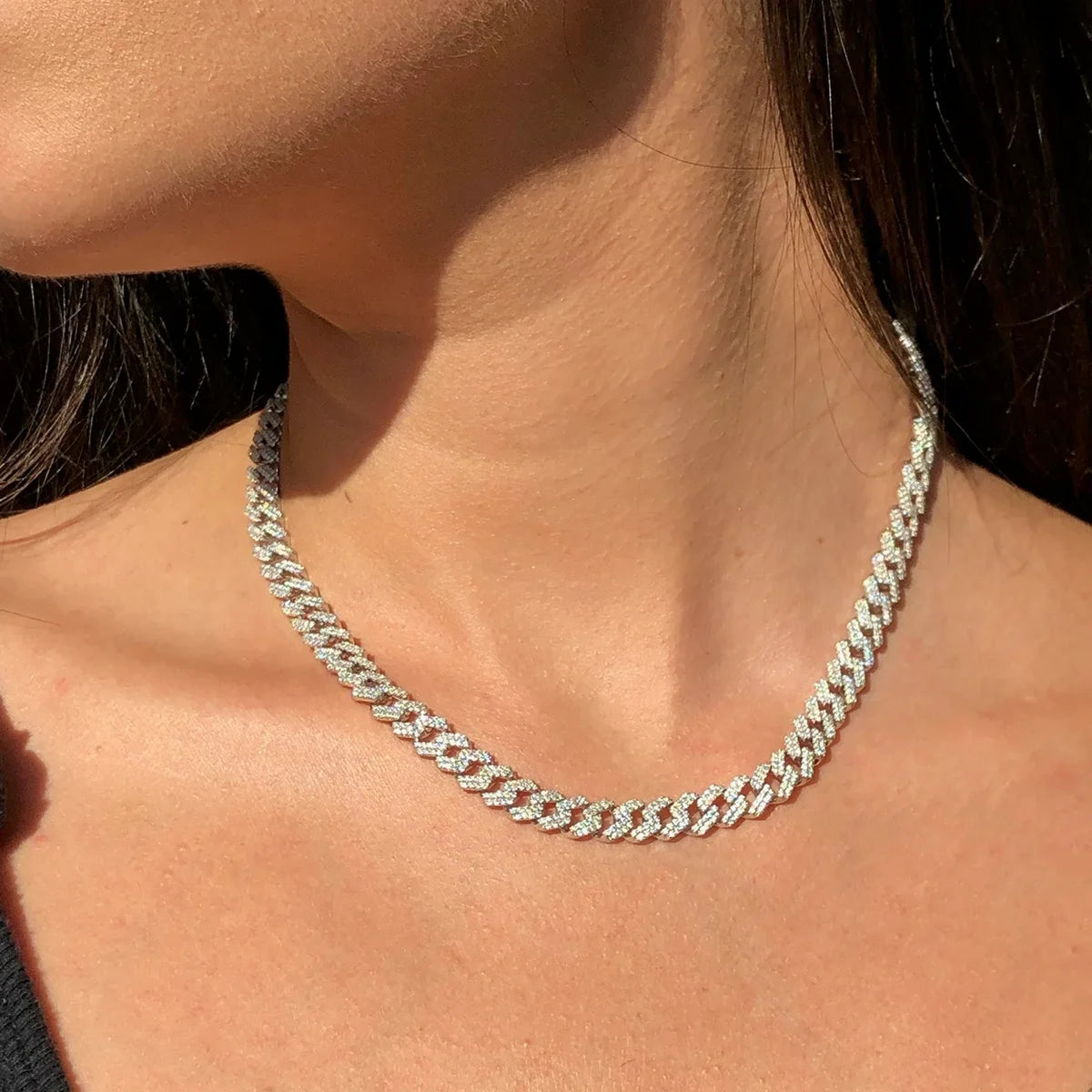 JIUZUAN D color full moissanite Cuban chain women's necklace men's S925 silver necklace hip hop fashion luxury boutique jewelry