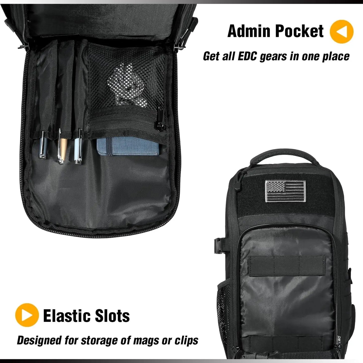 DBTAC 10L Tactical EDC Backpack | Military Shoulder Bag with Sling for Concealed Carry, Range, Travel, Hiking (Black)