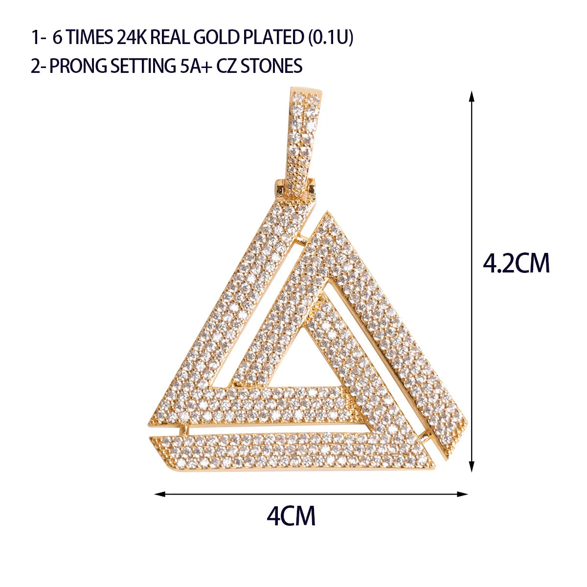 Aokaishen Iced Penrose Triangle Pendant Necklace for Men Real Gold Plated Hip Hop Jewelry