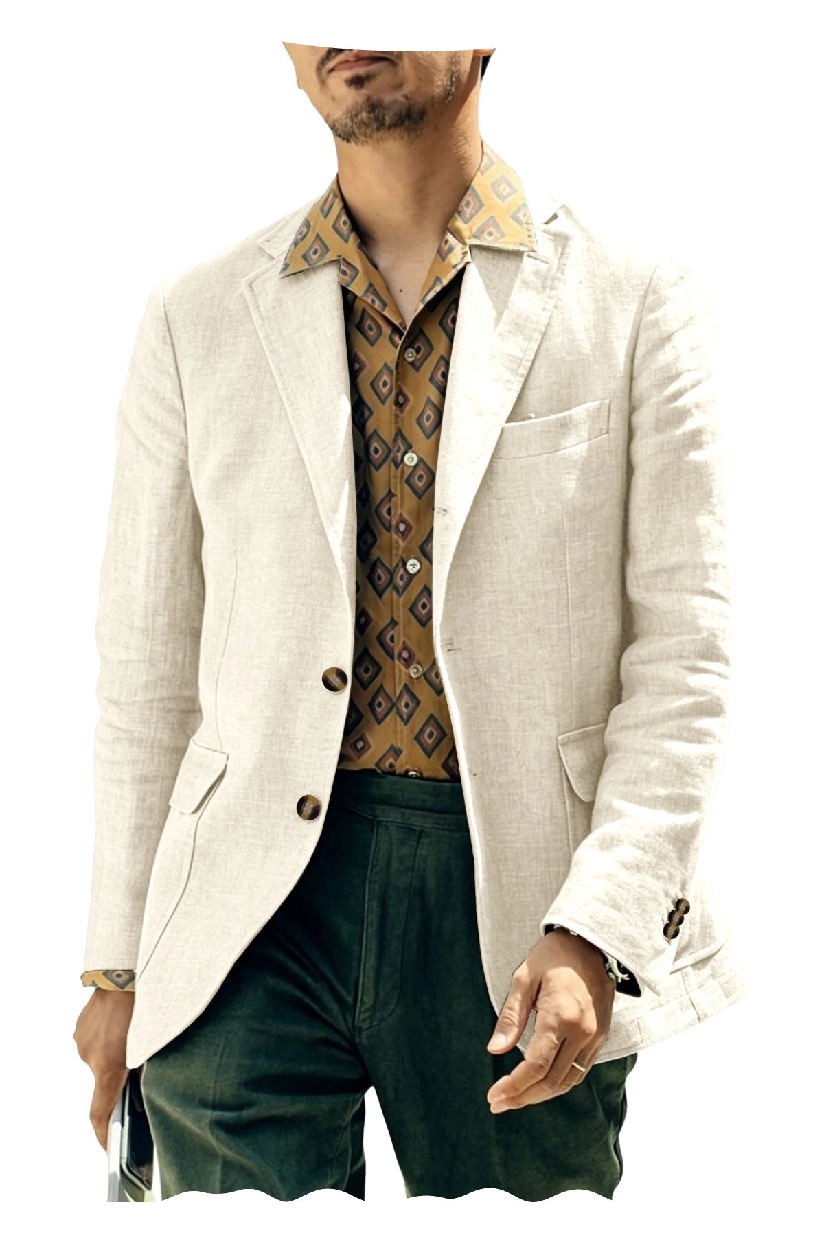 Italian Style Men's Linen Blazer Casual Business Suit Jacket Notched Lapel Breathable Summer Sport Coat for Wedding Groom Party