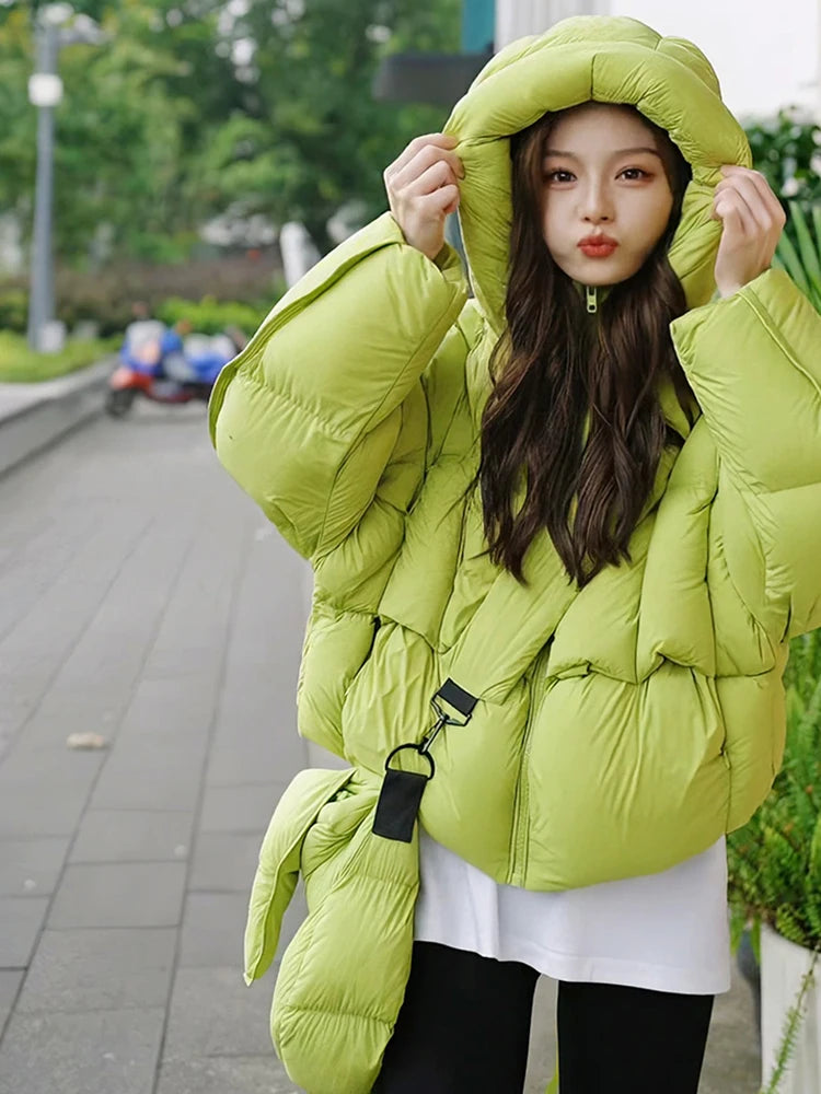 Winter Solid with Backpack Hooded Down Jacket Female Thick Warm Quilted Parka Outwears Women White Duck Down Warm Short Jackets