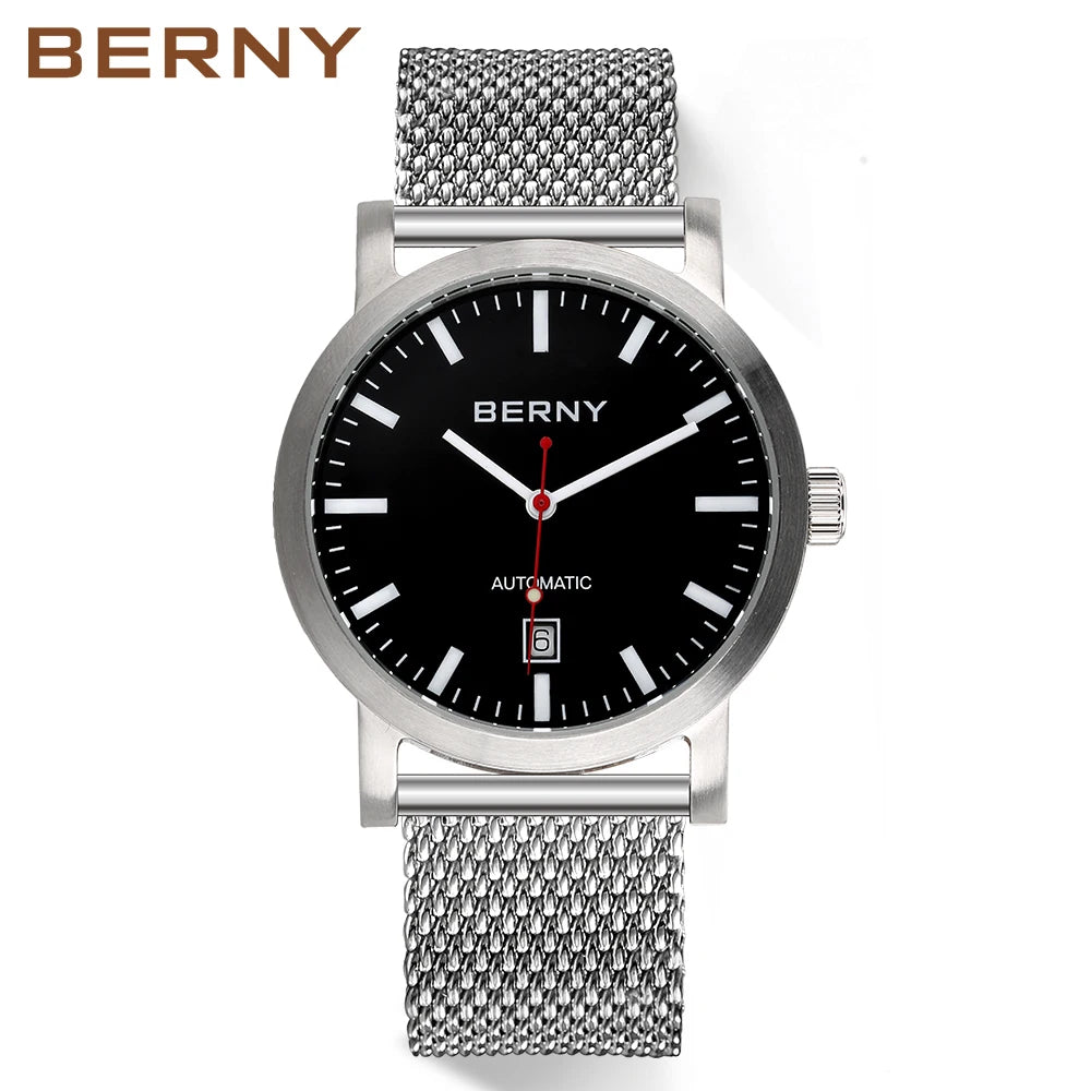 BERNY Watch for Men Mechanical Automatic Watches  Luxury Brand Male Clock Water Resistant Swiss Trackway Men's Wristwatch