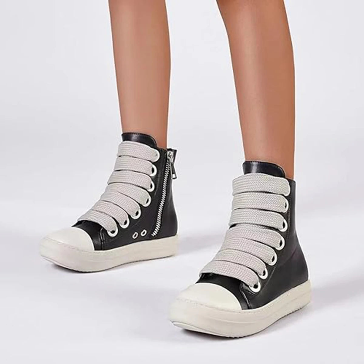 High top flat bottom casual personality fashion coarse shoelaces women's casual shoes daily college women's shoes