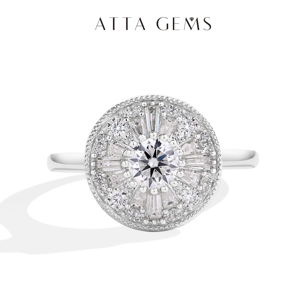 ATTAGEMS Round Cut 0.5CT DVVS1 Moissanite Rings for Women Real 925 Sterling Silver Ring Classic Elegant Engagement Jewelry Gifts