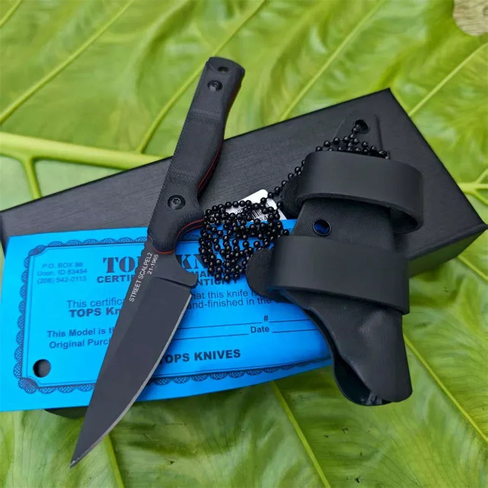New Styles TOPS with Sheath Outdoor Straight Knife G10 Handle 8Cr13Mov Blade Camping Hunting Self-defense Multi-fuctional Tools