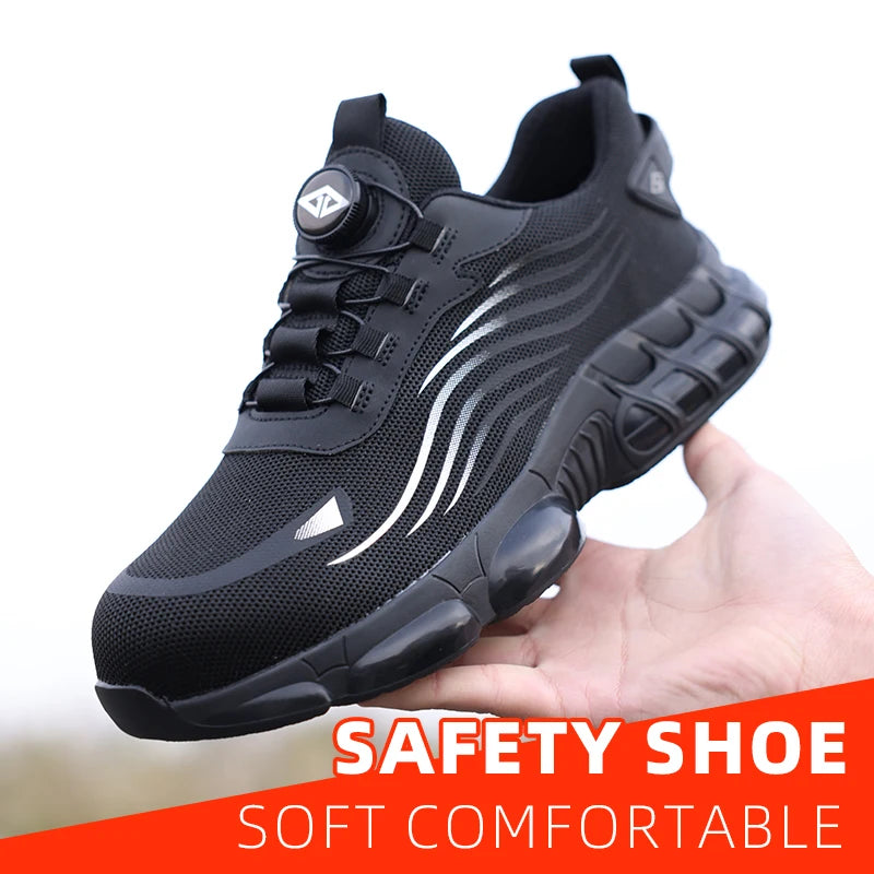 Air Cushion Soft Sole Men's Anti-smash Non-Slip Breathable Work Safety Shoes Men's Steel Toe Puncture Proof Anti-skid Work Safet