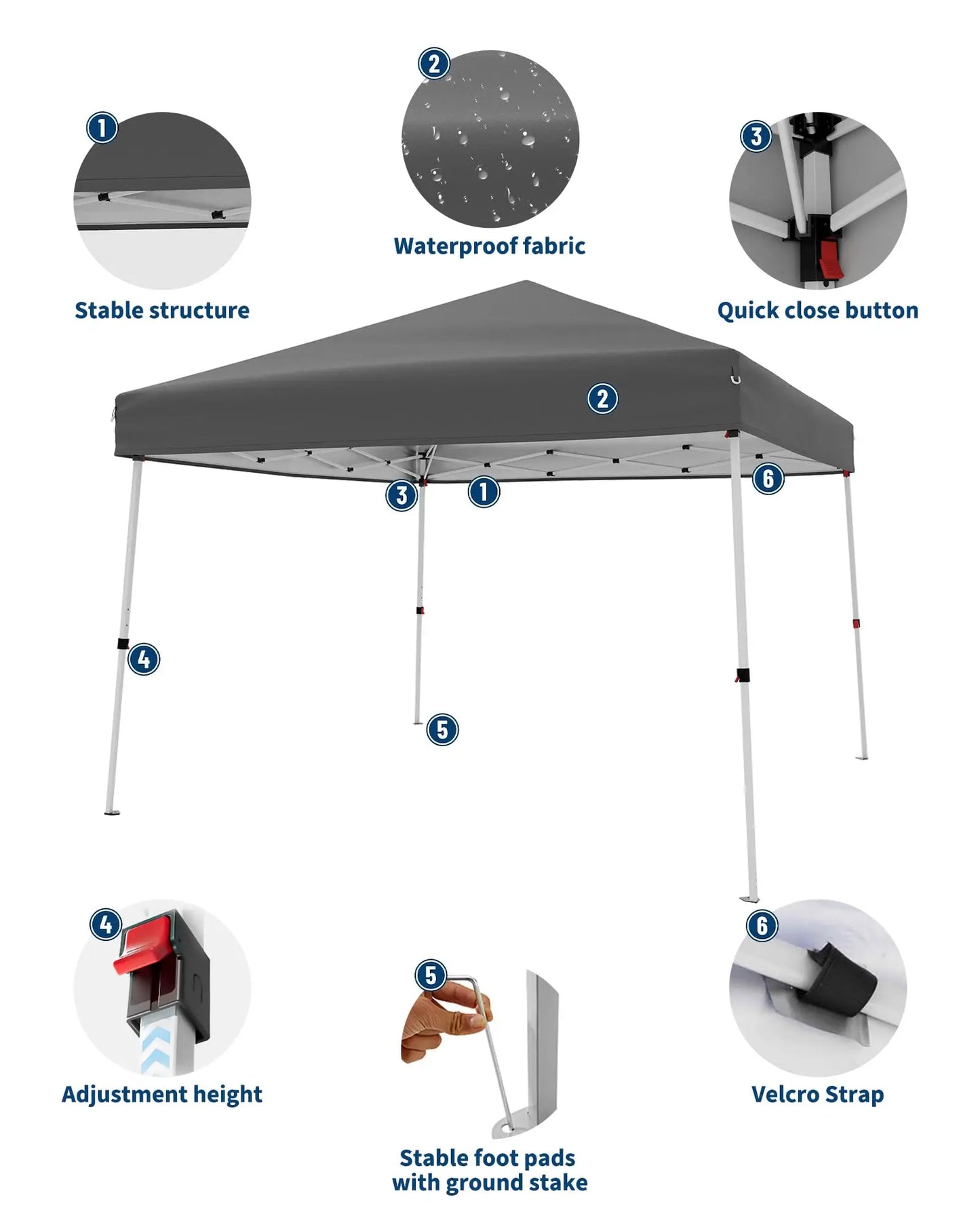Folding Slanted Canopy Tent 210D Oxford Cloth Cover Iron Tube Portable Patio Umbrella for Trade Shows Event Outdoor Beach Garden
