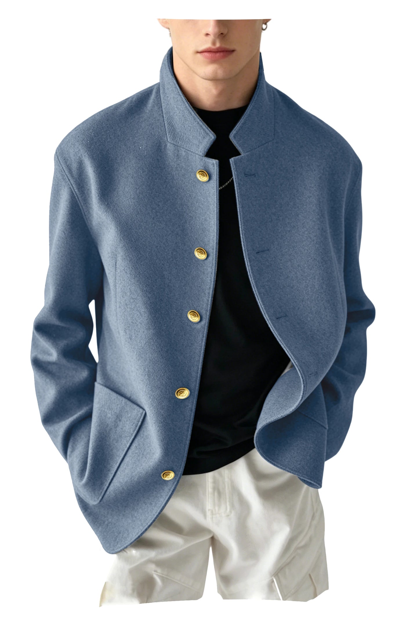 Vintage Men's Stand Collar Jacket Wool Blend Casual Coat Warm Autumn Winter Business Blazer Plus Size Streetwear Outerwear