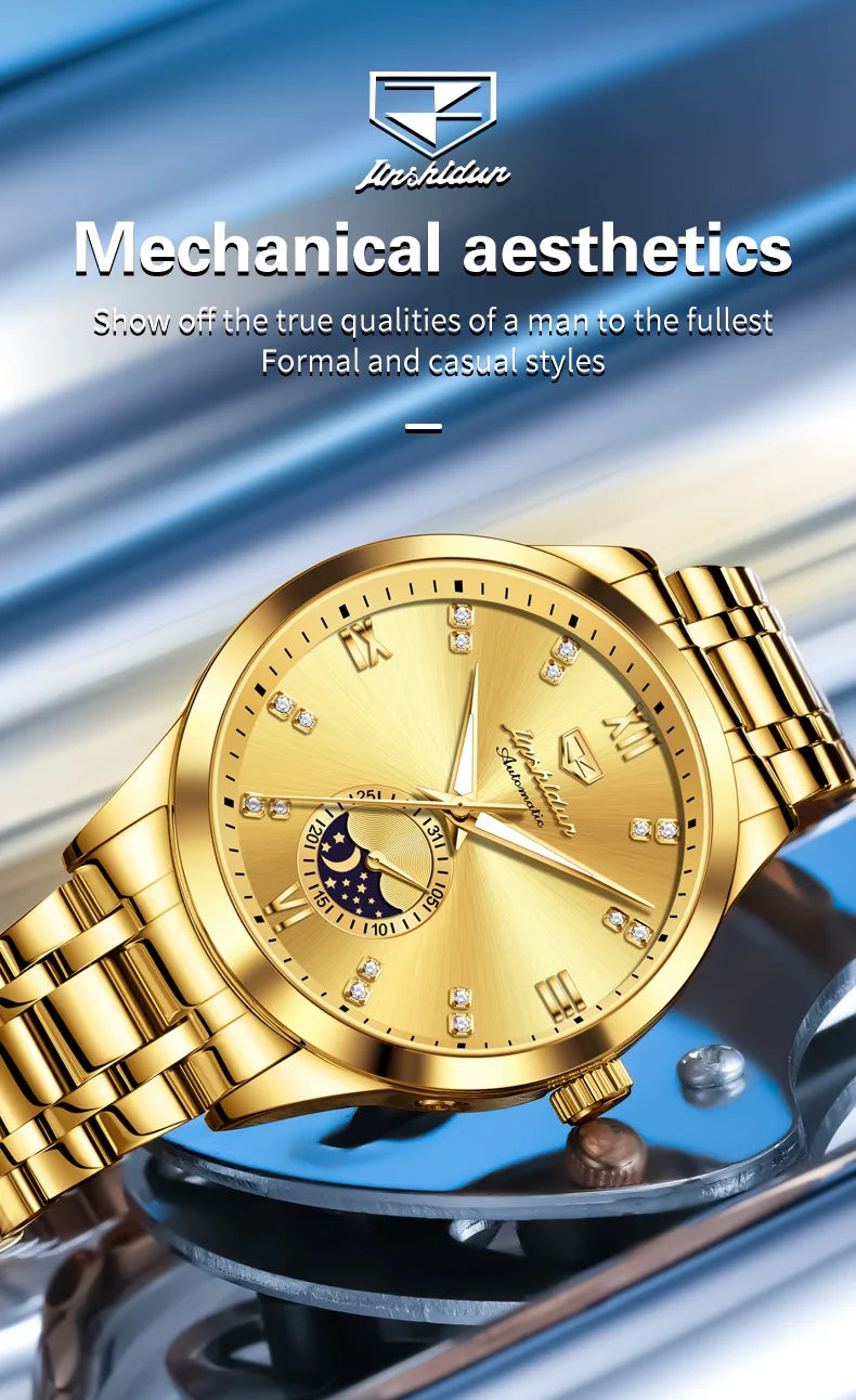 JSDUN Men's Watch Fashionable Business  Automatic Mechanical Watch Waterproof Luminous Moon Phase Watch Luxury Brand Men Watch