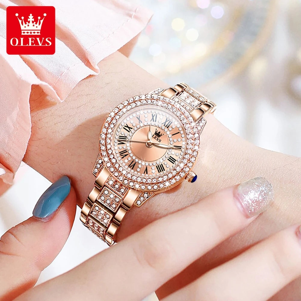 OLEVS 9943 Women Watch High end Luxury Rose Gold Diamond Waterproof Quartz Watch Brand Original Women Dress Watch Reloj Mujer