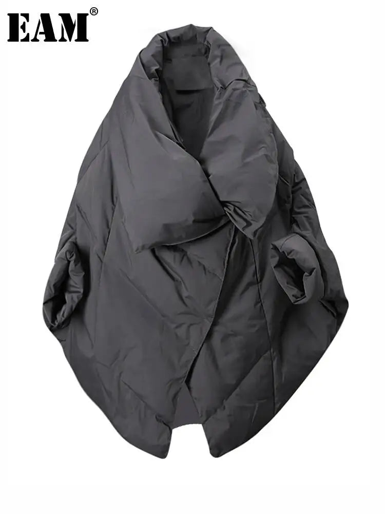 EAM Gray Big Size Keep Warm Down Jacket New Long Batwing Sleeve Warm Women Parkas Fashion Tide Autumn Winter 2026 CPG4506
