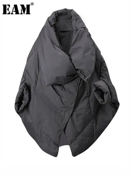 EAM Gray Big Size Keep Warm Down Jacket New Long Batwing Sleeve Warm Women Parkas Fashion Tide Autumn Winter 2026 CPG4506