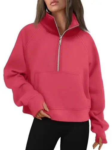 Womens Sweatshirts Half Zip Cropped Pullover Fleece Quarter Zipper Hoodies 2025 Fall Fashion Outfits Clothes