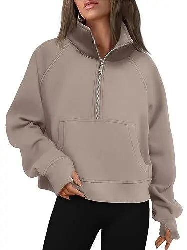 Womens Sweatshirts Half Zip Cropped Pullover Fleece Quarter Zipper Hoodies 2025 Fall Fashion Outfits Clothes