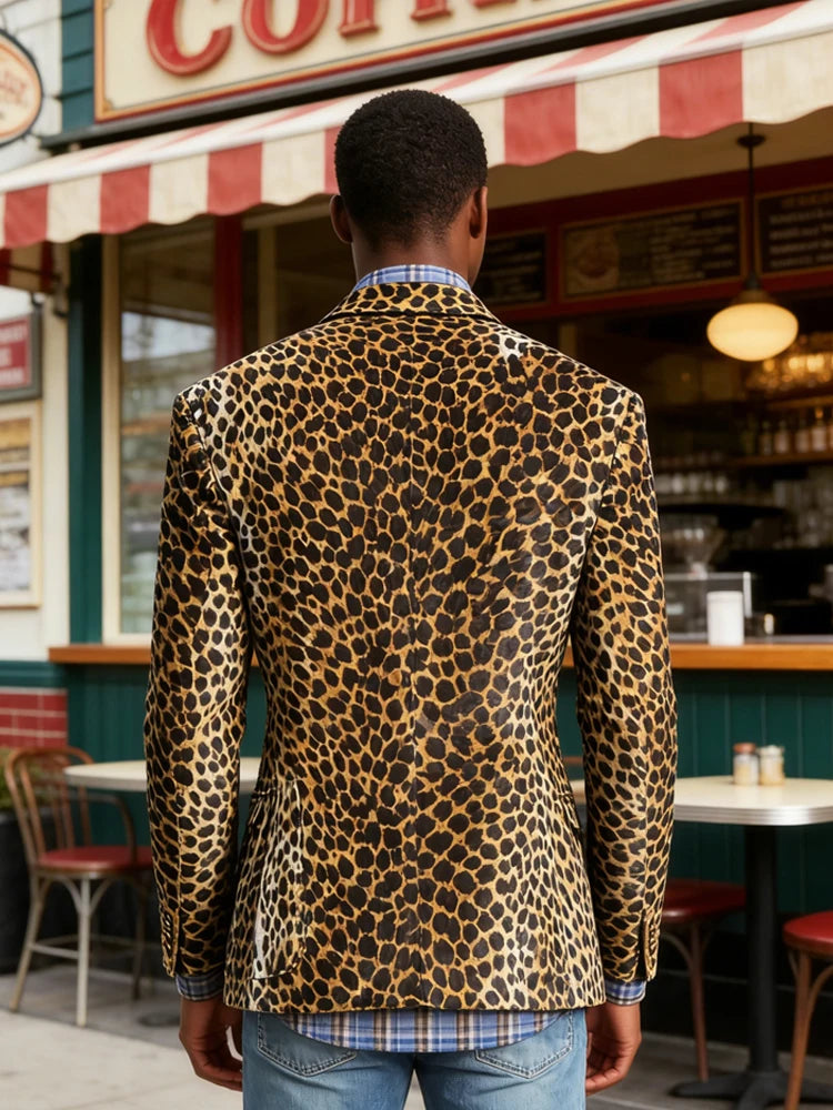 High-Quality Men's Suit Jacket New Leopard Print Velvet Single Breasted Men's Suit Coat Wild And Trendy Handsome Men's Blazer