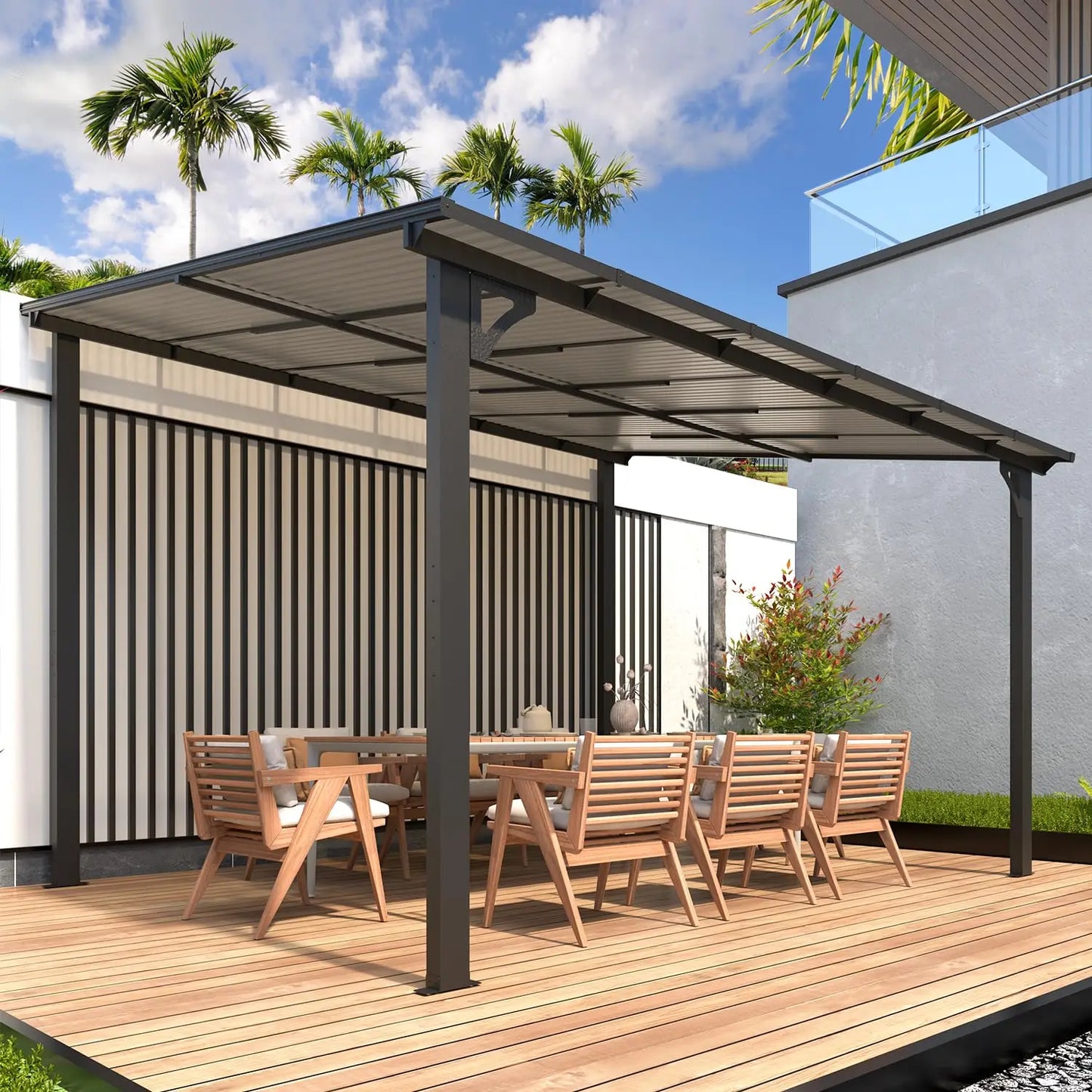 Wall Gazebo12’ x 10’, Hard Top Gazebos Pergola on Clearance, Outdoor Patio Lean to Gazebo Canopy Awnings for Deck,, Customized