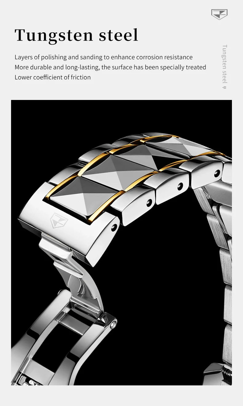 JSDUN High End Men's Watches Auto Calendar Week Tungsten steel Sapphire Mirror Automatic Mechanical Watch for Men Luxury Brand