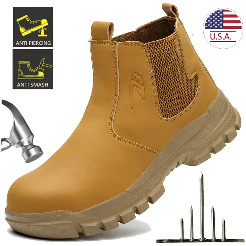 Waterproof Men's Safety Work Boots Steel Toe Shoes Anti Impact And Anti-Puncture Outdoor Adventure Hiking Protective Boots