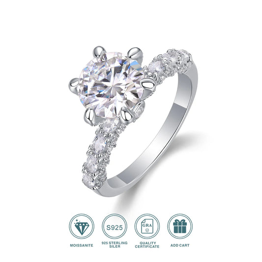 JIUZUAN 1/2/3 Carat Women's Engagement Ring Round Cut Moissanite Ring 925 Sterling Silver Classic Wedding Anniversary Ring
