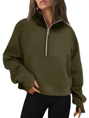 Womens Sweatshirts Half Zip Cropped Pullover Fleece Quarter Zipper Hoodies 2025 Fall Fashion Outfits Clothes