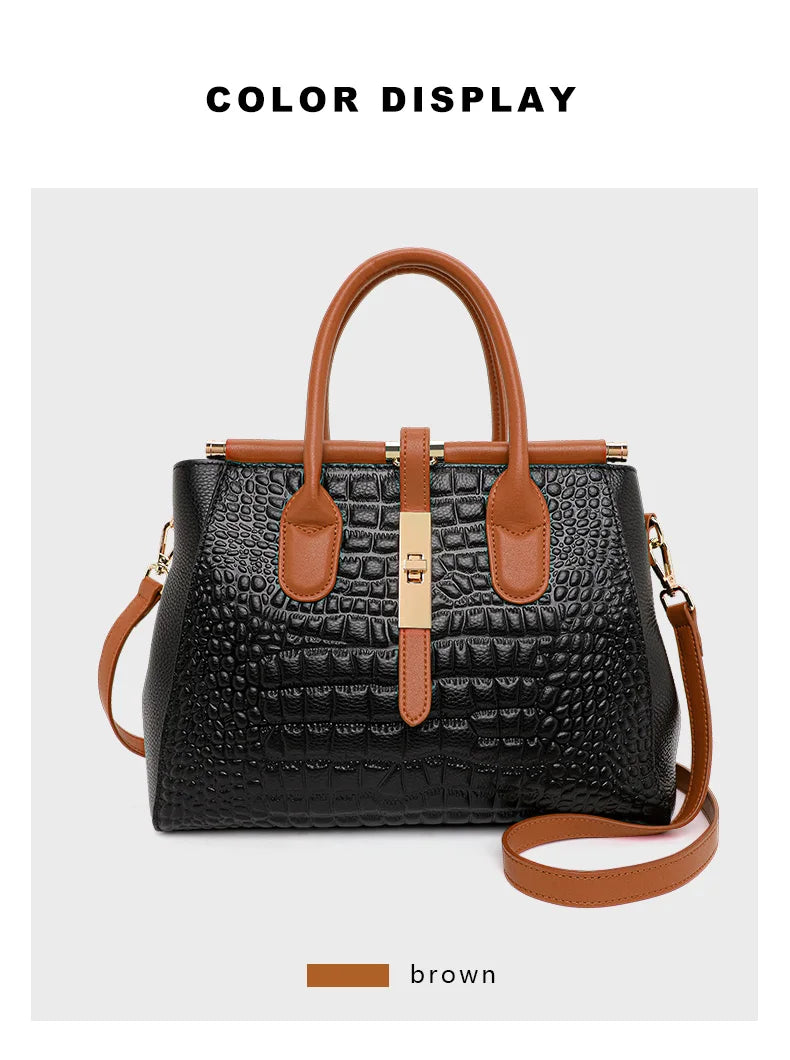New Crocodile Pattern Women's Handbag Fashionable and Trendy Large Capacity Luxury Cowhide Commuter Shoulder Bag