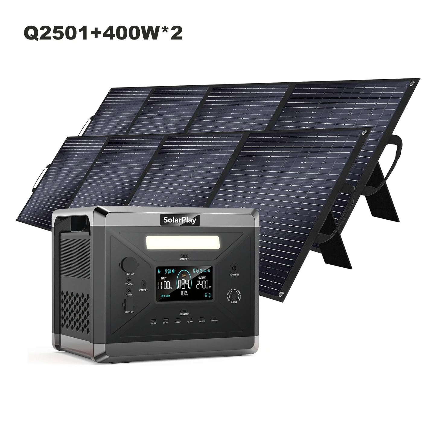 SOLARPLAY Q2501 Portable Power Station AC Power Charging 400W Solar Panel Tourism Complete Photovoltaic Kit Camper Accessories