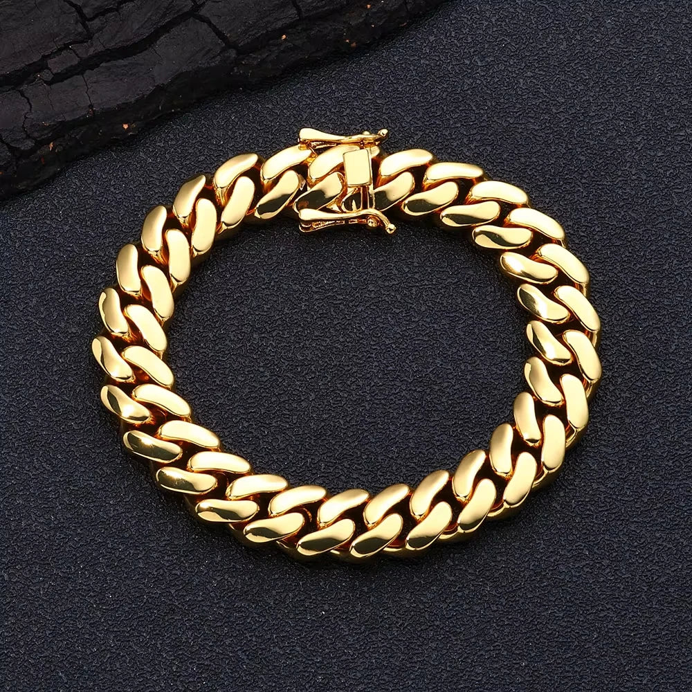 8-22mm Hip Hop Bling Gold Color Stainless Steel  Cuban Miami Link Chain Necklaces for 18k Gold-plated Men Rapper Jewelry(1PC)