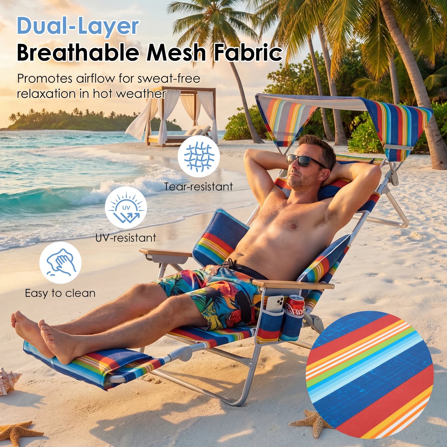 TCGBKAF Backpack Beach Chair with 5-Position Footrest Sunbathing Lounge Chair with Canopy for Pool&Beach&Lawn Double Shoulder Straps Folding Tanning Chair with Face&Arm Hole