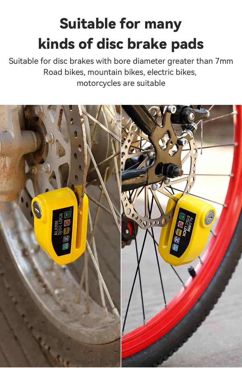 Motorcycle Alarm Lock Bike Disc Lock Warning 130DB Security Alloy Anti Theft Waterproof Brake Rotor Padlock Disc Brake Lock