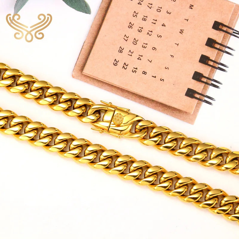 6mm-22mm wide 316L Stainless Steel Cuban Miami Chains Necklaces Big Heavy Round Link Chain for Men Hip Hop Rock jewelry