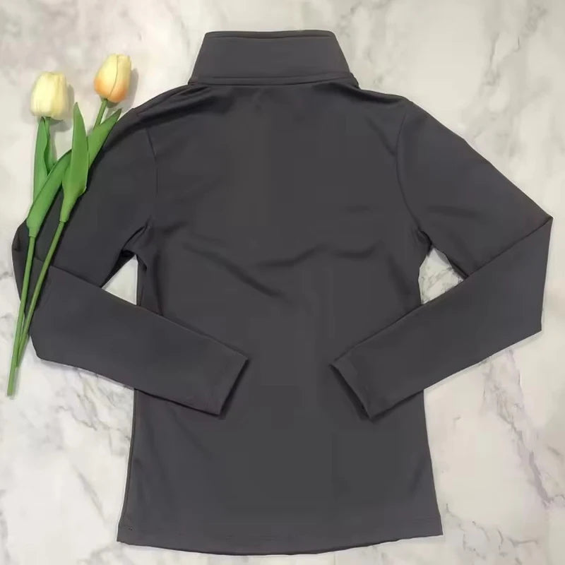 MXLLINA Burgundy Horse Riding T-Shirts Women Soft Equestrian Long Sleeve Tops Ladies Rider Show Base Layer T-shirt Wear Clothing