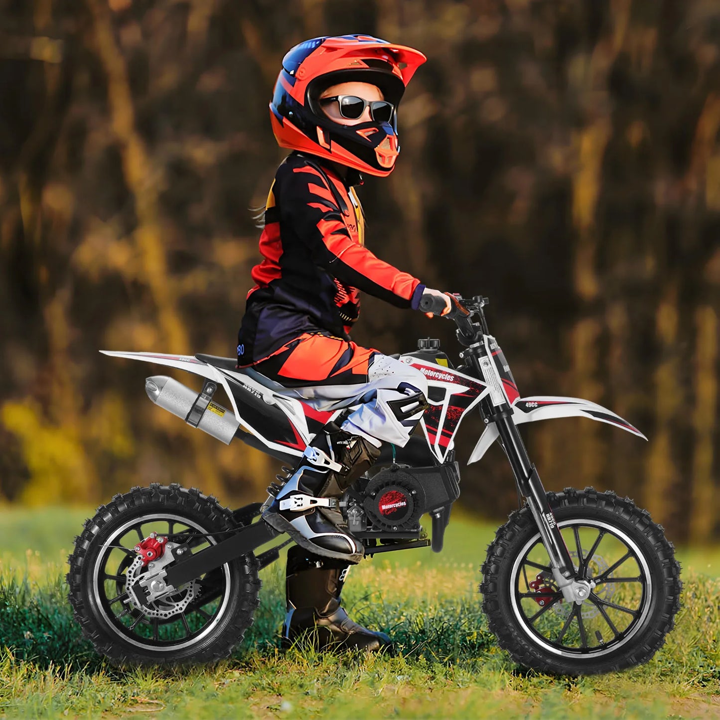 49cc 2-Stroke Kids Dirt Bike, Gas Power Motocross, Off Road Mini Motorcycle, Pocket Motorbike with Front Rear Disc Brakes