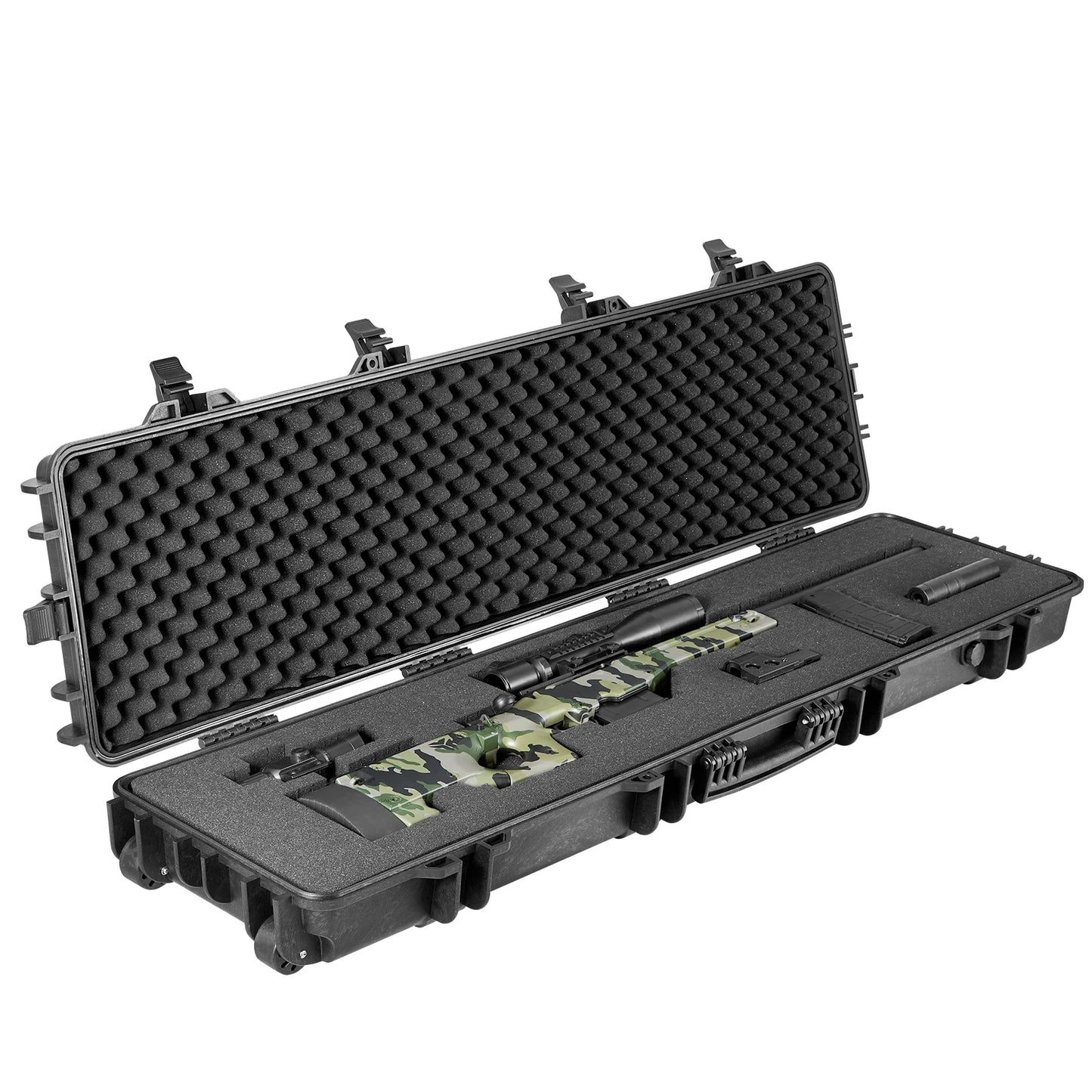 SucceBuy Hard Rifle Case Portable Long Gun Storage Suitcase with 2 Casters Shockproof & Waterproof Airsoft Rifle Protective Case