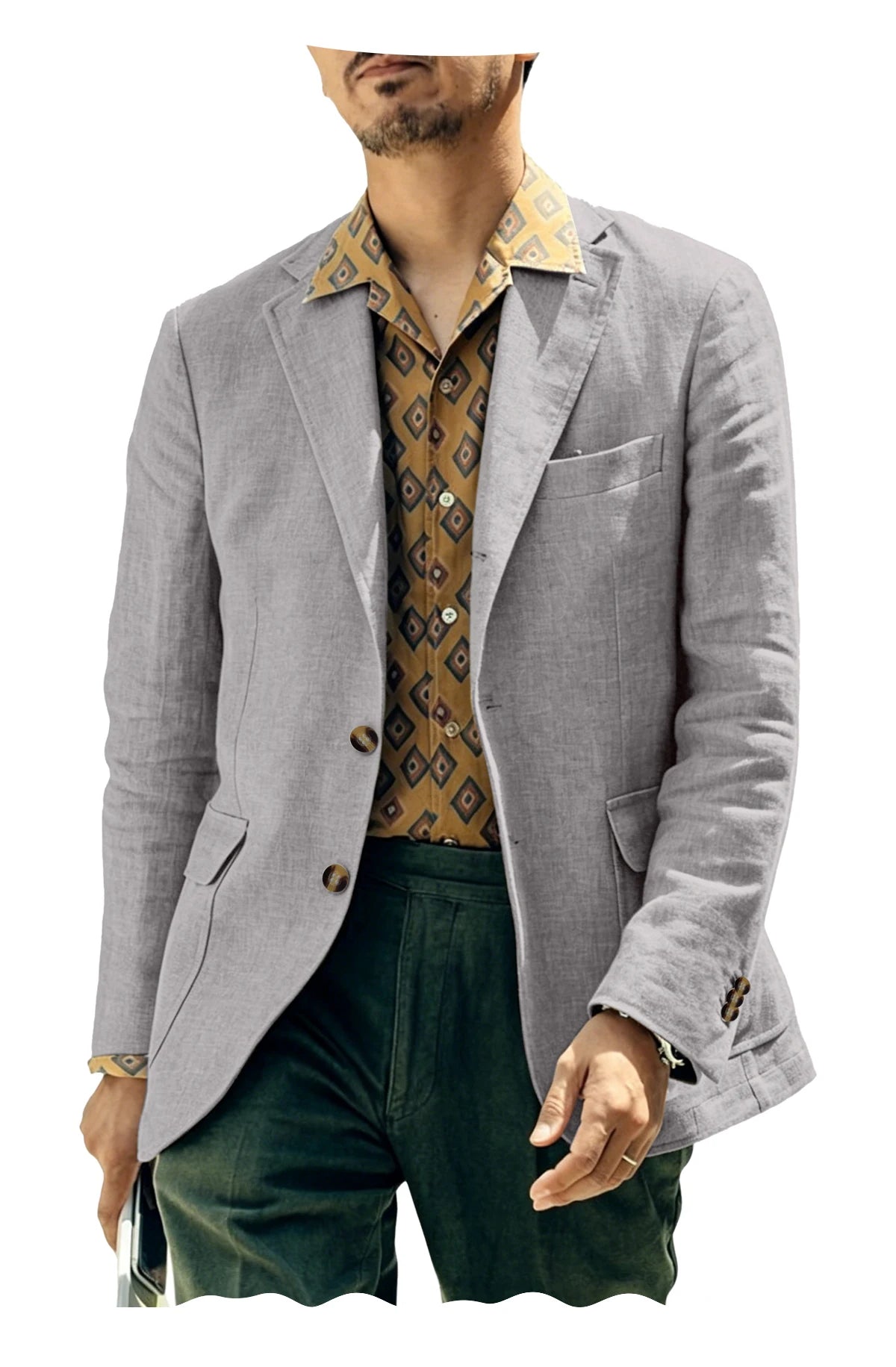Italian Style Men's Linen Blazer Casual Business Suit Jacket Notched Lapel Breathable Summer Sport Coat for Wedding Groom Party