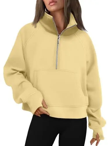 Womens Sweatshirts Half Zip Cropped Pullover Fleece Quarter Zipper Hoodies 2025 Fall Fashion Outfits Clothes